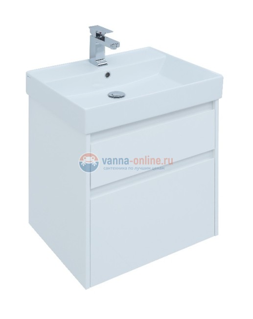 Тумба с раковиной Aquanet Nova Lite 60, 2 ящика, белый глянец