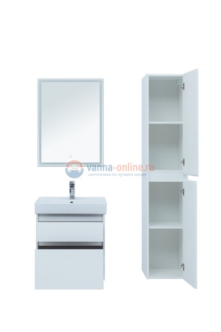 Тумба с раковиной Aquanet Nova Lite 60, 2 ящика, белый глянец