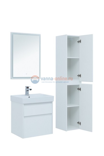 Тумба с раковиной Aquanet Nova Lite 60, 2 ящика, белый глянец