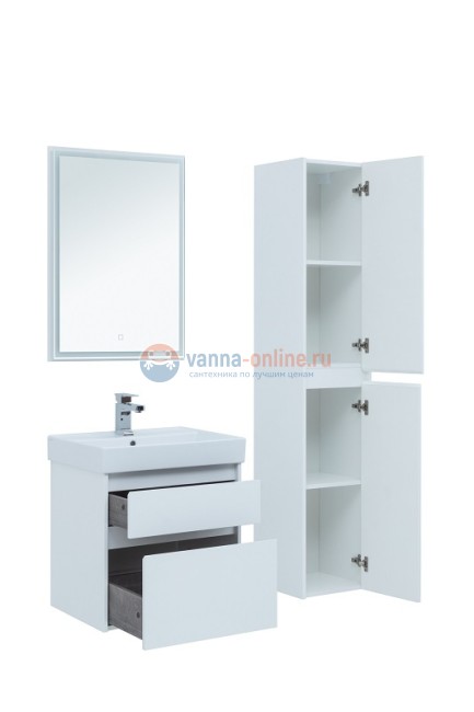 Тумба с раковиной Aquanet Nova Lite 60, 2 ящика, белый глянец