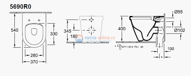 Приставной безободковый унитаз Villeroy&Boch Architectura Oval 5690 R001 Приставной безободковый унитаз Villeroy&Boch Architectura Oval 5690 R001