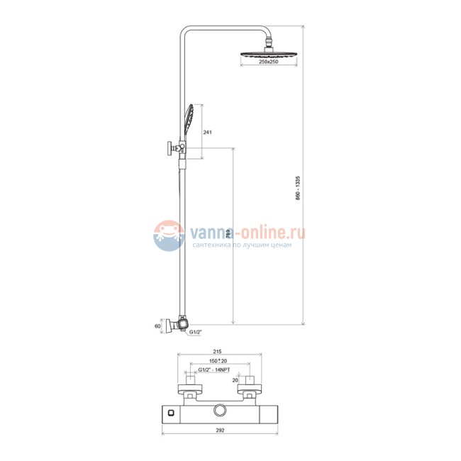 Душевая система с термосмесителем Ravak 10° TD 091.00/150, хром Душевая система с термосмесителем Ravak 10° TD 091.00/150, хром
