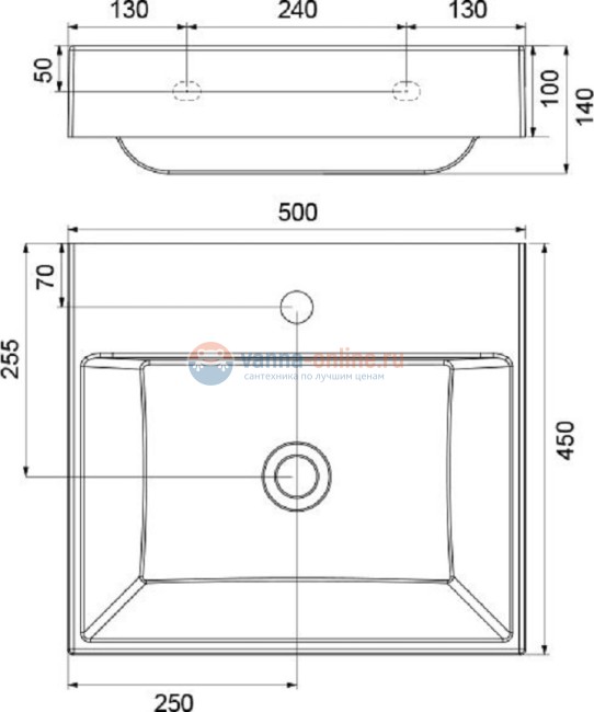 Раковина Ravak Natural 500 XJO01250000, 50 х 45 см, цвет белый