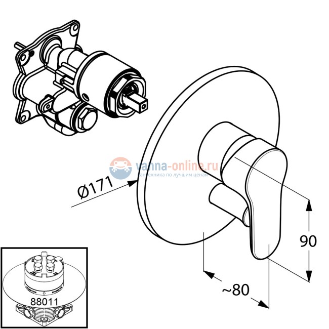 Смеситель Kludi Objekta 326500575 для ванны и душа, внешняя часть Смеситель Kludi Objekta 326500575 для ванны и душа, внешняя часть