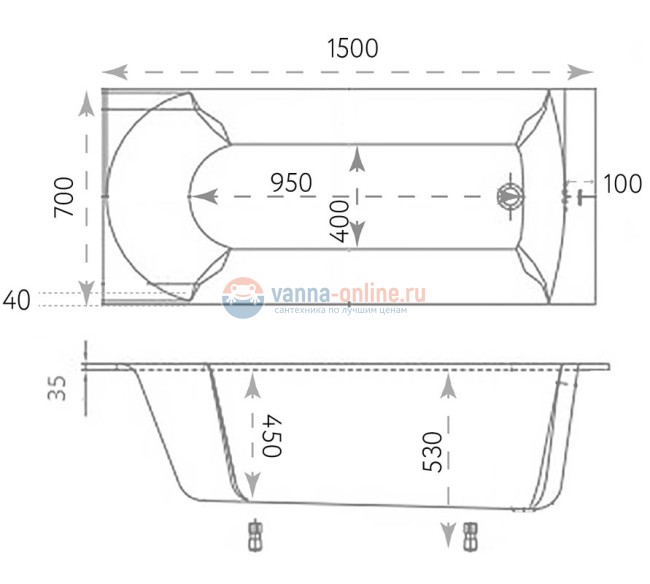 Ванна из литьевого мрамора Marmo Bagno Глория, 150 х 70 см