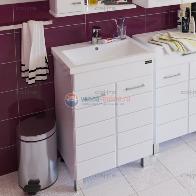 Тумба под раковину СаНта Омега 60 207044, напольная, цвет белый