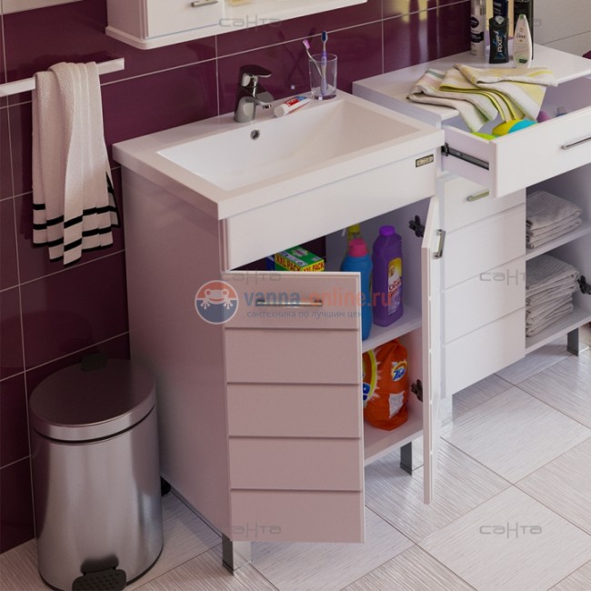 Тумба под раковину СаНта Омега 60 207044, напольная, цвет белый
