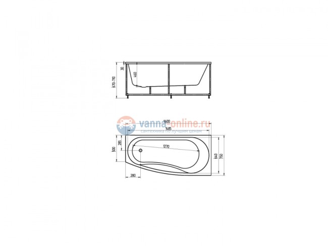 Акриловая ванна Акватек Пандора 160х75 см, r/l