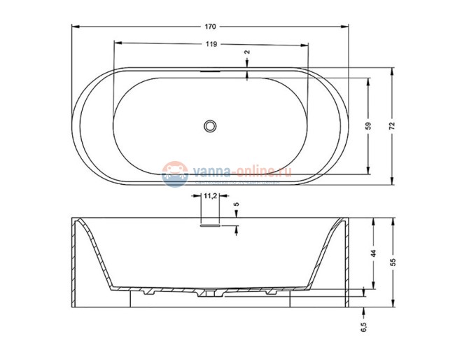 Ванна Riho Valor 170x72 см, BS7000500000000, из искусственного мрамора Ванна Riho Valor 170x72 см, BS7000500000000, из искусственного мрамора