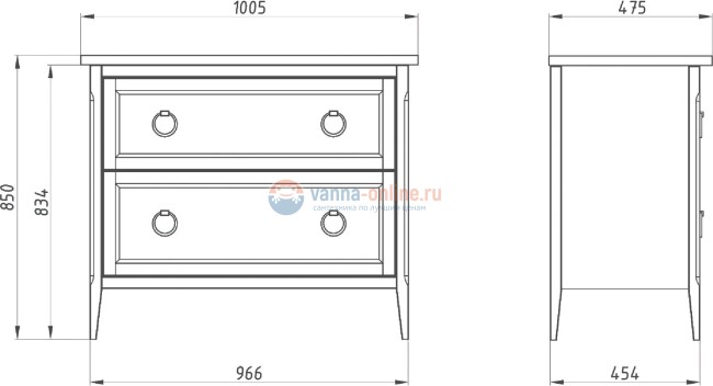 Тумба под раковину ASB-Woodline Рома 100Н 105 см, 10851, 2 ящика, напольная, белый