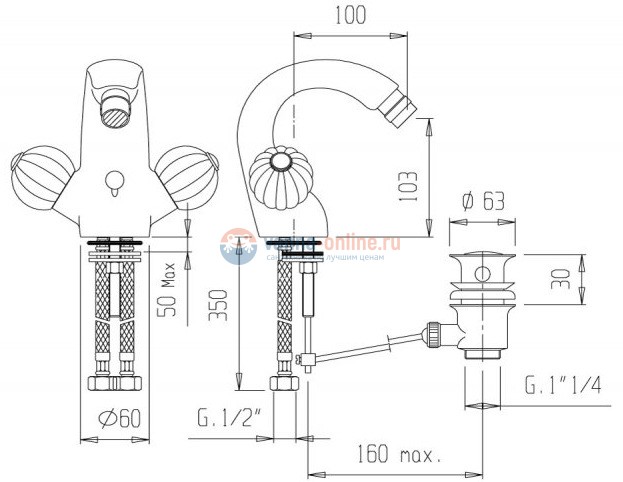 Смеситель Cezares ROYAL PALACE-BS1-03/24 для биде, золото Смеситель Cezares ROYAL PALACE-BS1-03/24 для биде, золото