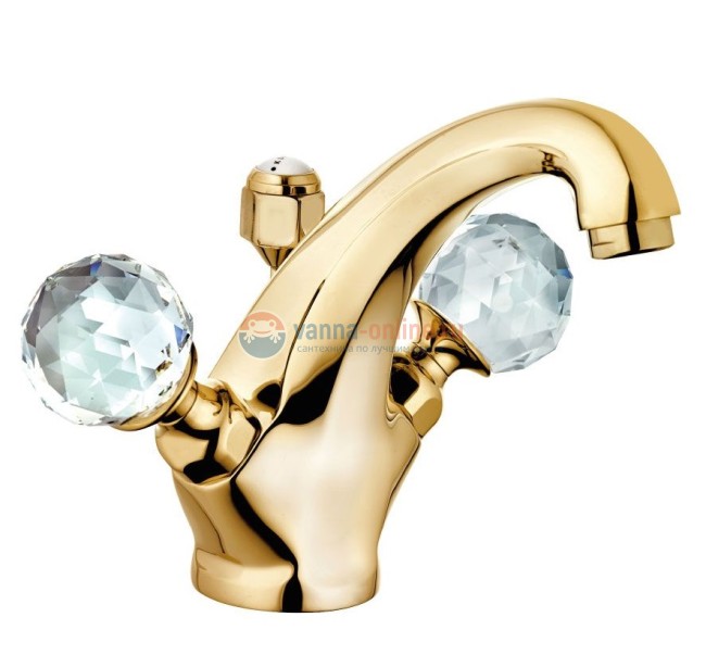 Смеситель Kludi Adlon 5101045G4 для раковины DN 15, ручки хрусталь, цвет золото 23 карата Смеситель Kludi Adlon 5101045G4 для раковины DN 15, ручки хрусталь, цвет золото 23 карата