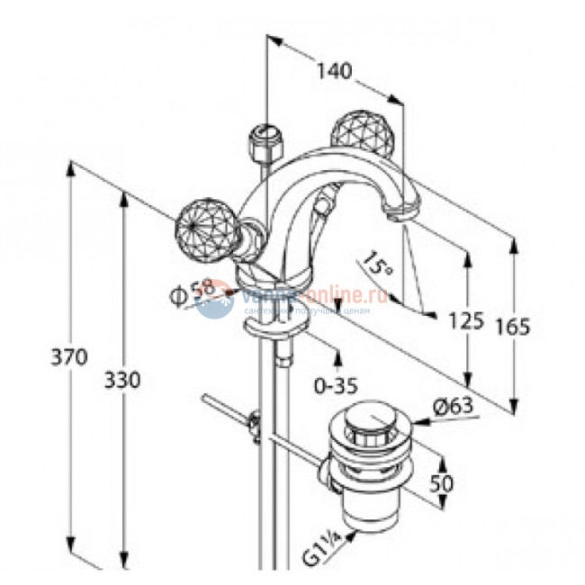 Смеситель Kludi Adlon 5101045G4 для раковины DN 15, ручки хрусталь, цвет золото 23 карата Смеситель Kludi Adlon 5101045G4 для раковины DN 15, ручки хрусталь, цвет золото 23 карата
