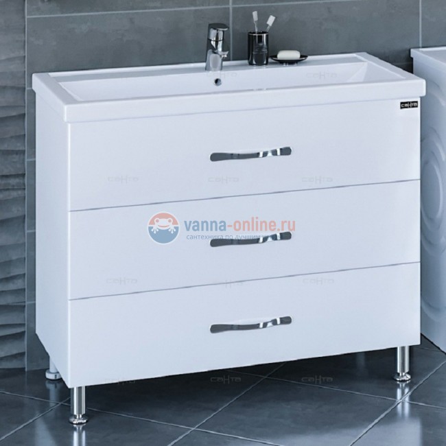 Тумба под раковину СаНта Виктория 100 NEW 700131N напольная, цвет белый Тумба под раковину СаНта Виктория 100 NEW 700131N напольная, цвет белый