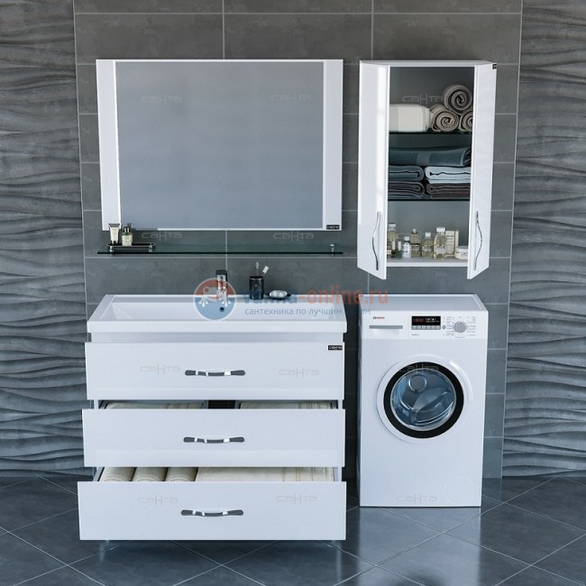 Тумба под раковину СаНта Виктория 100 NEW 700131N напольная, цвет белый Тумба под раковину СаНта Виктория 100 NEW 700131N напольная, цвет белый