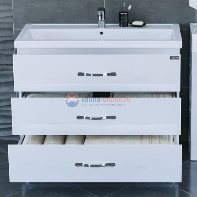 Тумба под раковину СаНта Виктория 100 NEW 700131N напольная, цвет белый Тумба под раковину СаНта Виктория 100 NEW 700131N напольная, цвет белый