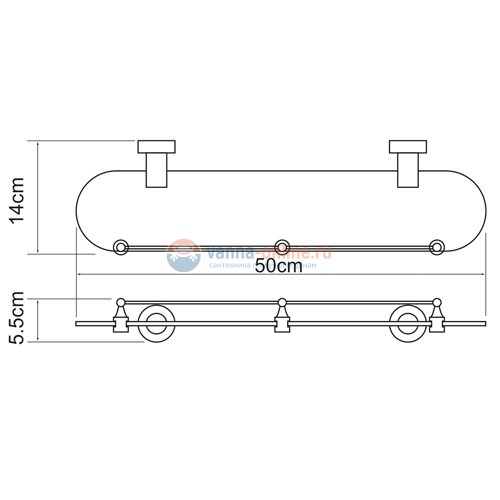 Полка стеклянная WasserKRAFT Donau 9444, с бортиком Полка стеклянная WasserKRAFT Donau 9444, с бортиком