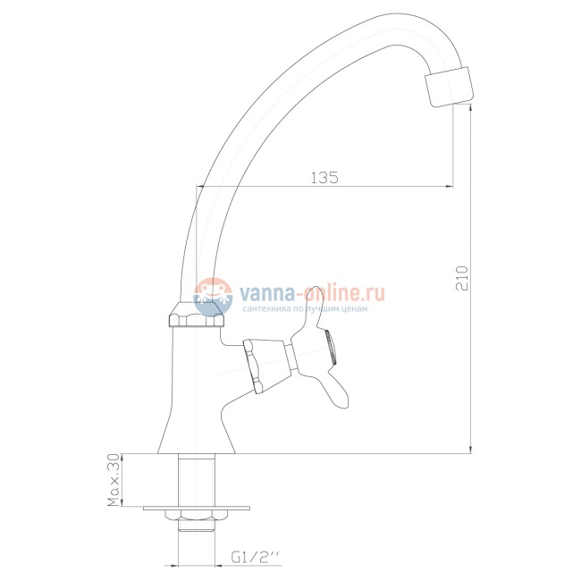 Кран для кухонной мойки Rossinka Q02-60U для холодной воды