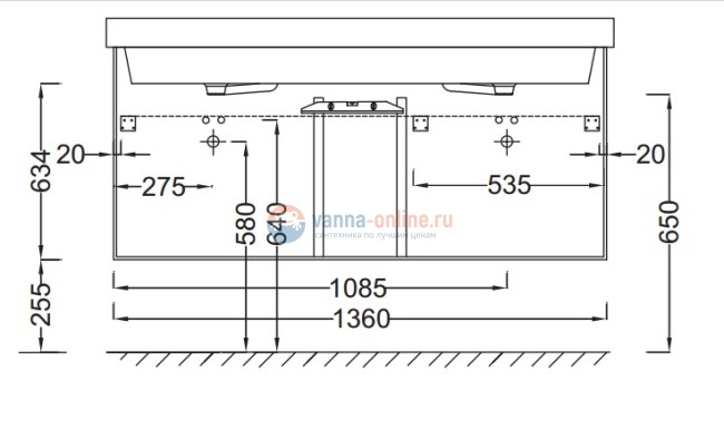Тумба под раковину Jacob Delafon SOPRANO 140х65 черное дерево, EB1335-E15