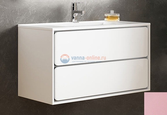 Тумба с раковиной Sanvit Бруно 2, 100 х 50 см, чаша раковины по центру, цвет - розовый глянец