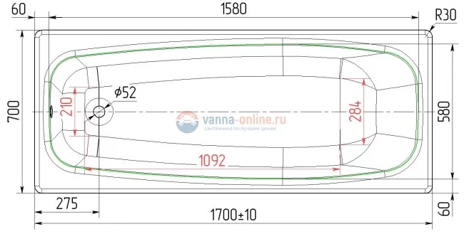 Чугунная ванна Универсал Грация 170x70 Чугунная ванна Универсал Грация 170x70
