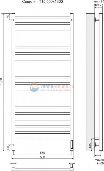 Полотенцесушитель электрический Terminus Сицилия П15 550х1300 Полотенцесушитель электрический Terminus Сицилия П15 550х1300