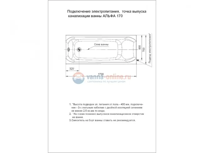 Акриловая ванна Aquatek Альфа 170 см (170х70 New) Акриловая ванна Aquatek Альфа 170 см (170х70 New)