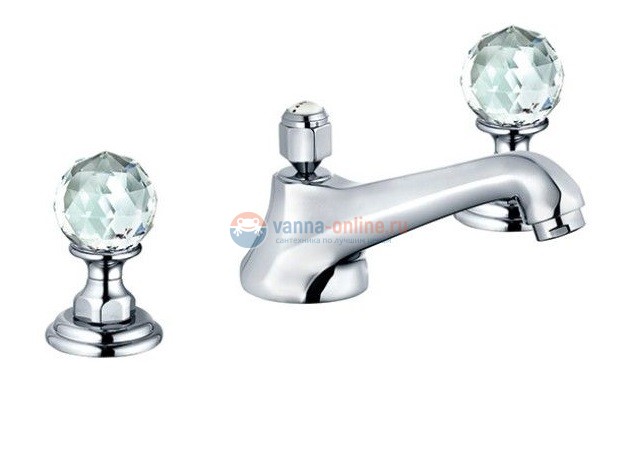 Смеситель Kludi Adlon 5104605G5 для раковины DN 15, на 3 отверстия, низкий излив, ручки хрусталь, цвет хром Смеситель Kludi Adlon 5104605G5 для раковины DN 15, на 3 отверстия, низкий излив, ручки хрусталь, цвет хром