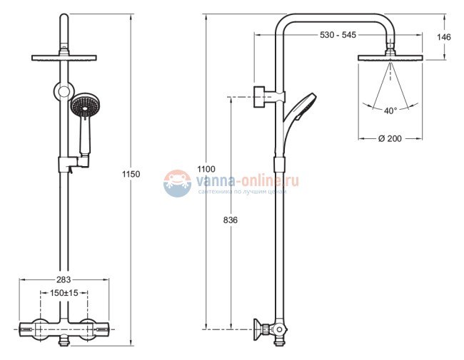 Душевая система Jacob Delafon July E45716-CP с термостатическим смесителем, верхний душ круглый Душевая система Jacob Delafon July E45716-CP с термостатическим смесителем, верхний душ круглый