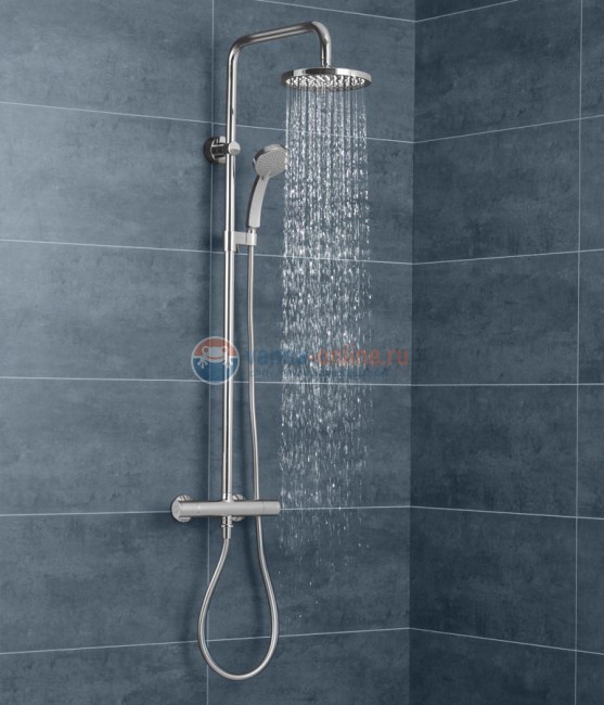 Душевая система Jacob Delafon July E45716-CP с термостатическим смесителем, верхний душ круглый Душевая система Jacob Delafon July E45716-CP с термостатическим смесителем, верхний душ круглый