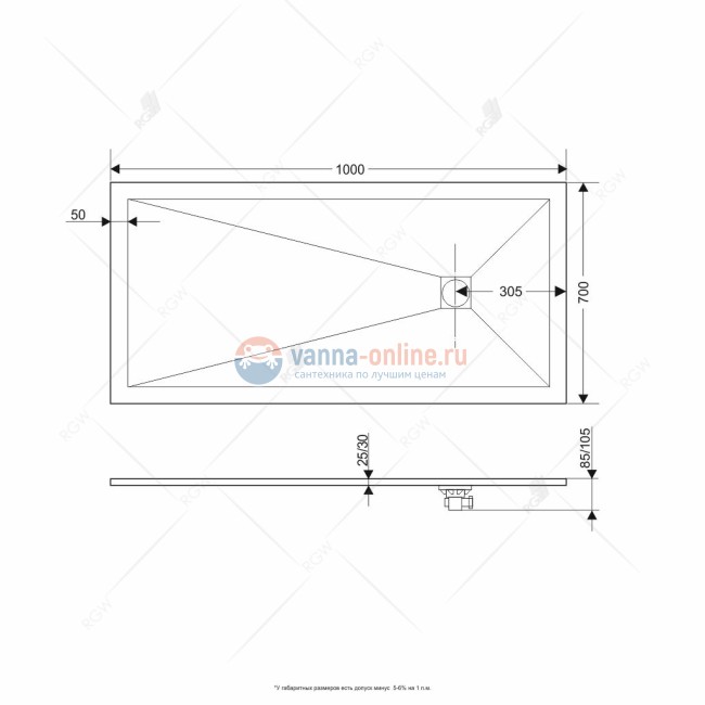 Душевой поддон RGW ST-0107G 16152710-02 70 x 100 см, прямоугольный, цвет серый, из искусственного камня