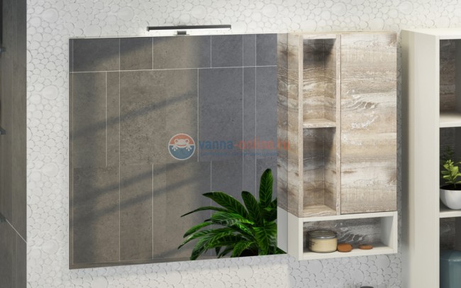 Зеркальный шкаф Comfortу Турин-120, правый, дуб, бежевый