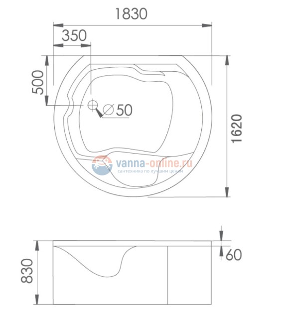 Ванна гидромассажная акриловая Gemy G9063 O, 183 х 162 х 83 см Ванна гидромассажная акриловая Gemy G9063 O, 183 х 162 х 83 см