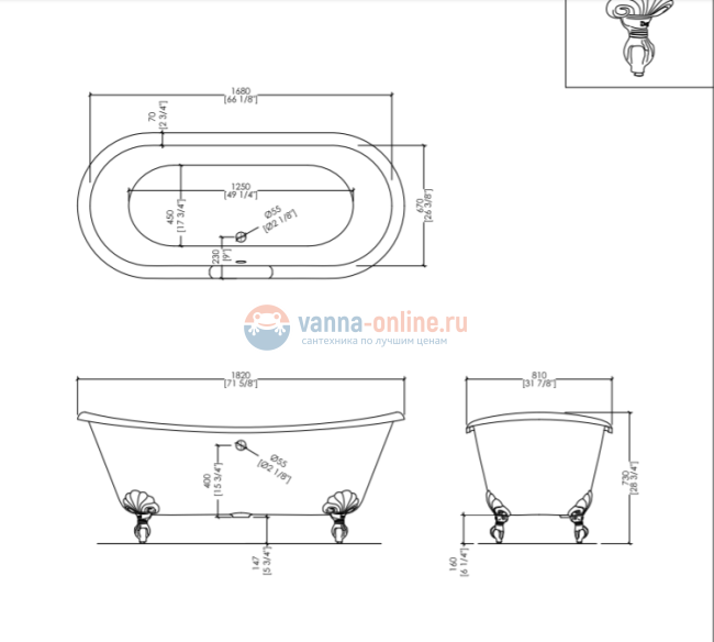 Чугунная ванна Devon&Devon Admiral 2MRADMIRAL, 182х81 см