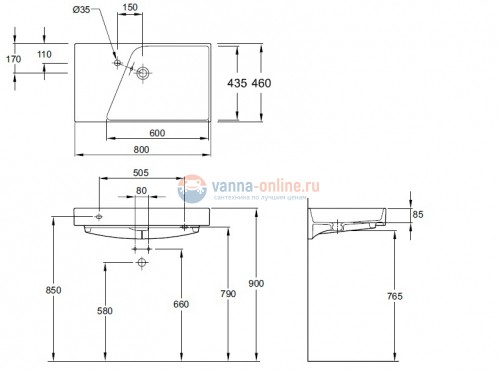 Подвесная раковина Jacob Delafon Rythmik EXO112-Z-00 80 см, с полотенцедержателем