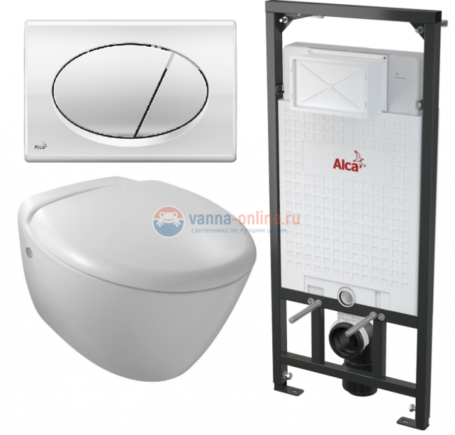 Инсталляция Alcaplast с унитазом Jacob Delafon Presquile E4440-00, сиденьем микролифт клавиша хром, комплект