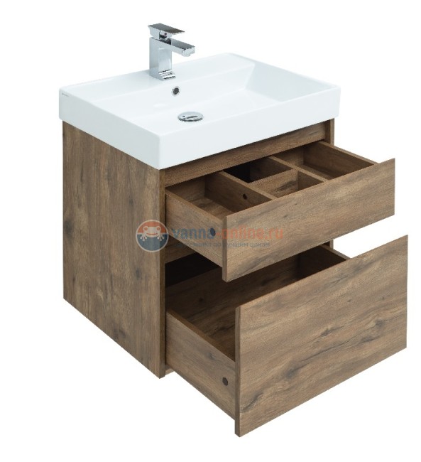 Тумба с раковиной Aquanet Nova Lite 60, 2 ящика, дуб рустикальный