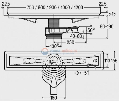 Душевой лоток Viega Visign 619077 с матовой дизайн-решеткой ER1, 900 мм