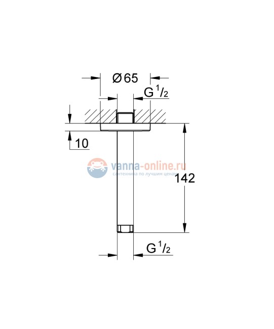 Потолочный душевой кронштейн Grohe Rainshower 28724000, 14,2 см Потолочный душевой кронштейн Grohe Rainshower 28724000, 14,2 см