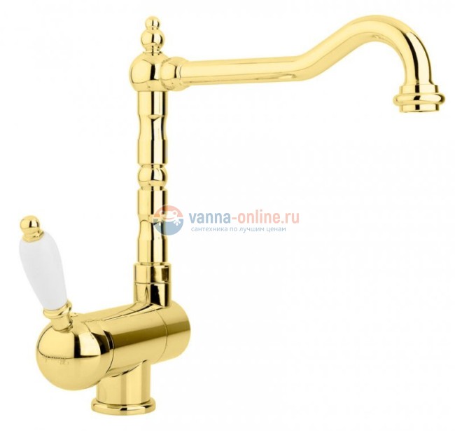 Смеситель Cezares ELITE-LLPM2-03/24-Bi  для кухни, золото, ручка белая