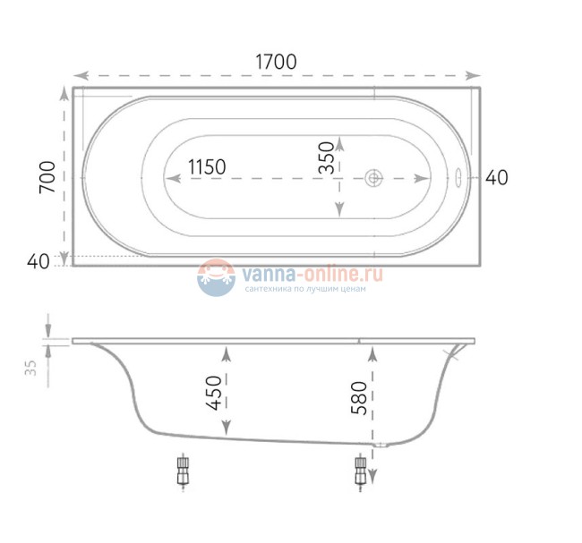 Ванна из литьевого мрамора Marmo Bagno Патриция, 170 х 70 см