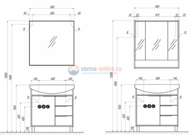Тумба под раковину Акватон Рико 80 см 1A215401RIB90