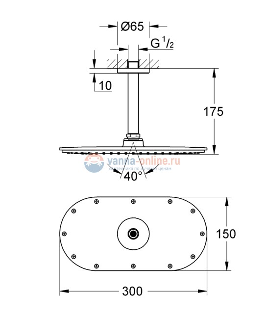 Верхний душ Grohe Rainshower Veris 300 26059000, 1 режим струи, хром