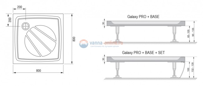 Поддон Ravak Galaxy Perseus Pro-80, 80 x 80 x 3 см, из искусственного камня