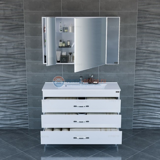 Тумба под раковину СаНта Виктория 120 NEW 700137N напольная, цвет белый Тумба под раковину СаНта Виктория 120 NEW 700137N напольная, цвет белый