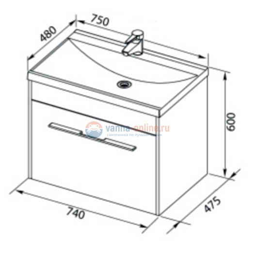 Тумба под раковину Aquanet Августа 00210028 75 см подвесная, цвет белый