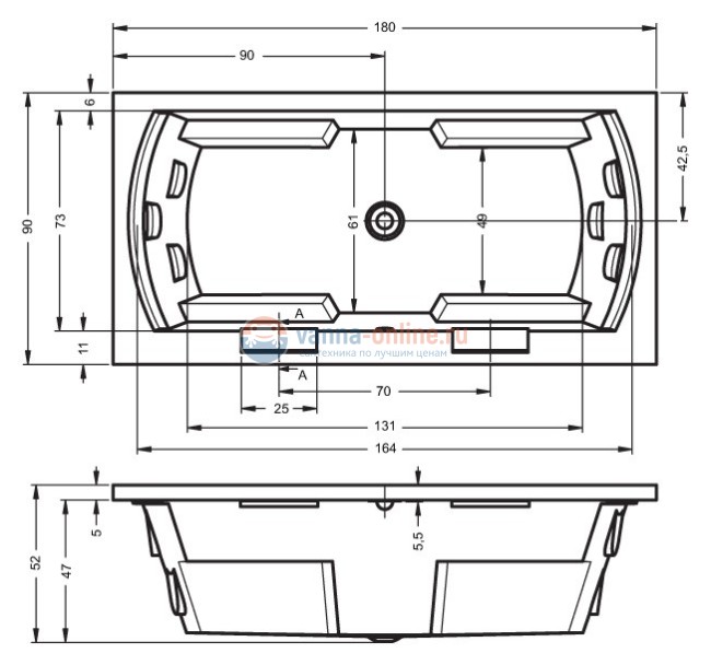 Ванна гидромассажная Riho Thermae Line Lisa 180x90 см BZ15 Ванна гидромассажная Riho Thermae Line Lisa 180x90 см BZ15