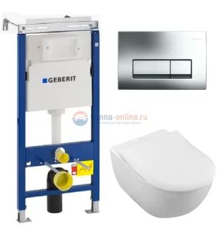 Инсталляция Geberit с безободковым унитазом Villeroy&Boch Subway 2.0 5614R201, сиденье микролифт, комплект
