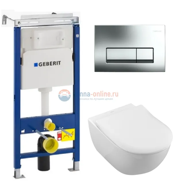 Инсталляция Geberit с безободковым унитазом Villeroy&Boch Subway 2.0 5614R201, сиденье микролифт, комплект