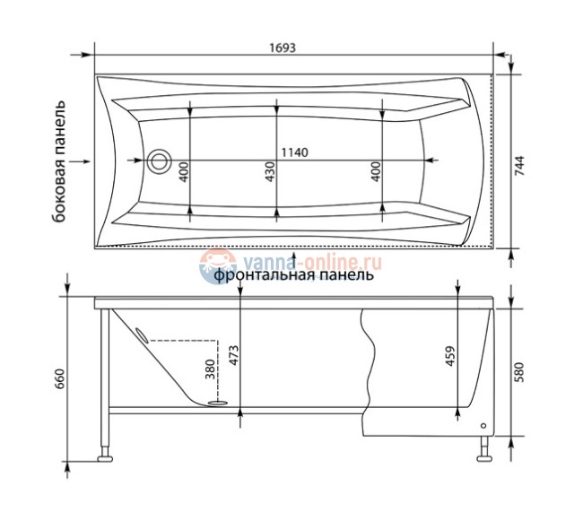 Ванна акриловая Aquanet Cariba 00203925 170 x 75 см